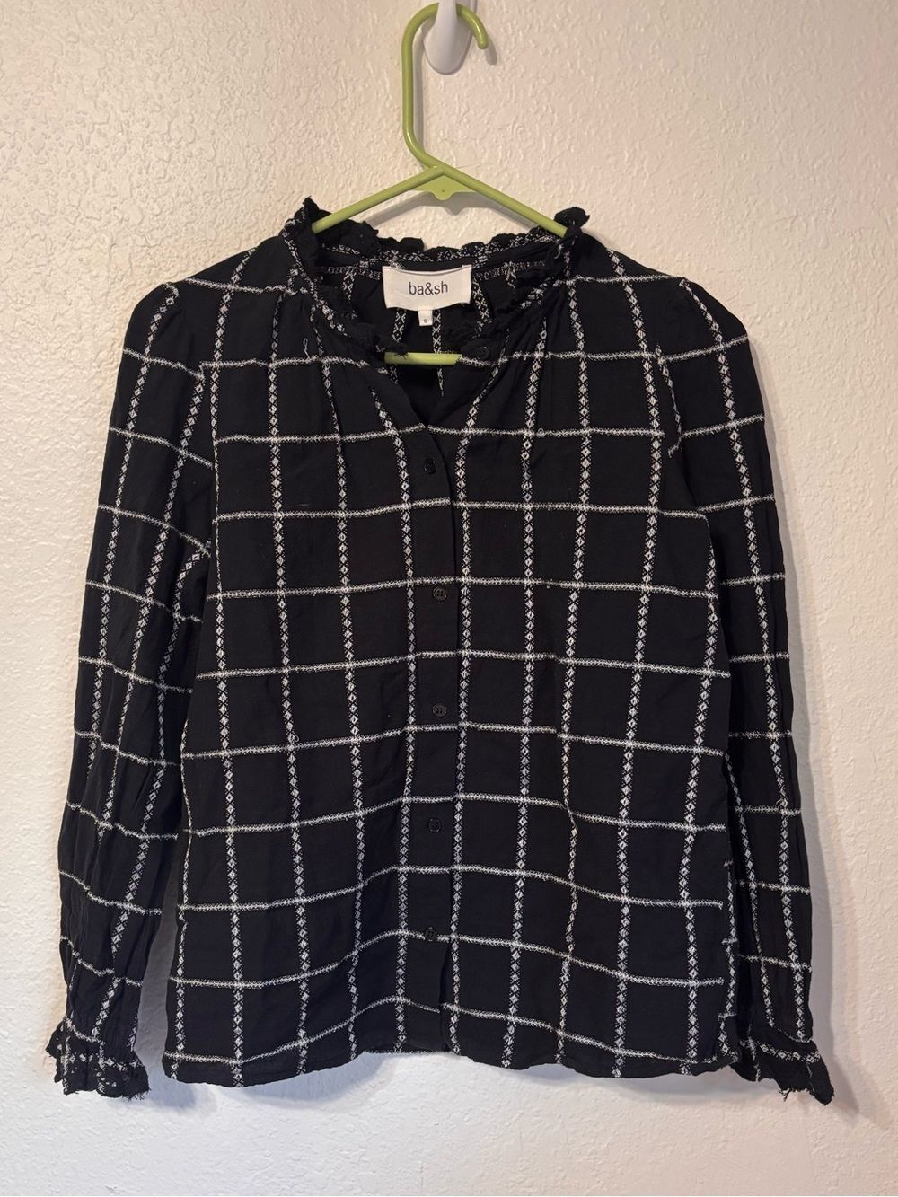 ba&sh Chemise Patsy Window Pane Plaid Button Down Top Size 0